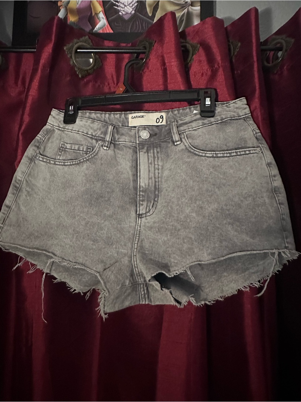 Garage Washed Gray High-Rise Frayed Denim Shorts